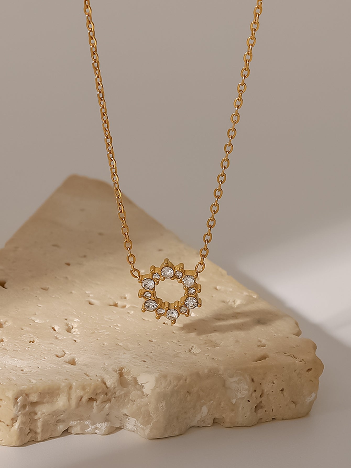 Celestia – Zircon Ring Pendant Necklace, 18K Gold Finish