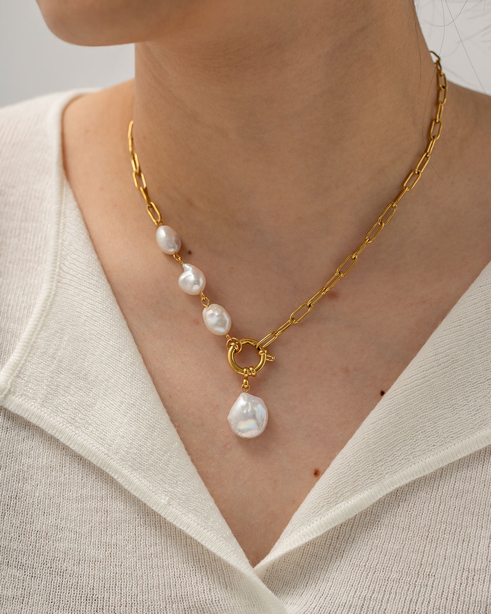 Opal Pearl Chain Necklace