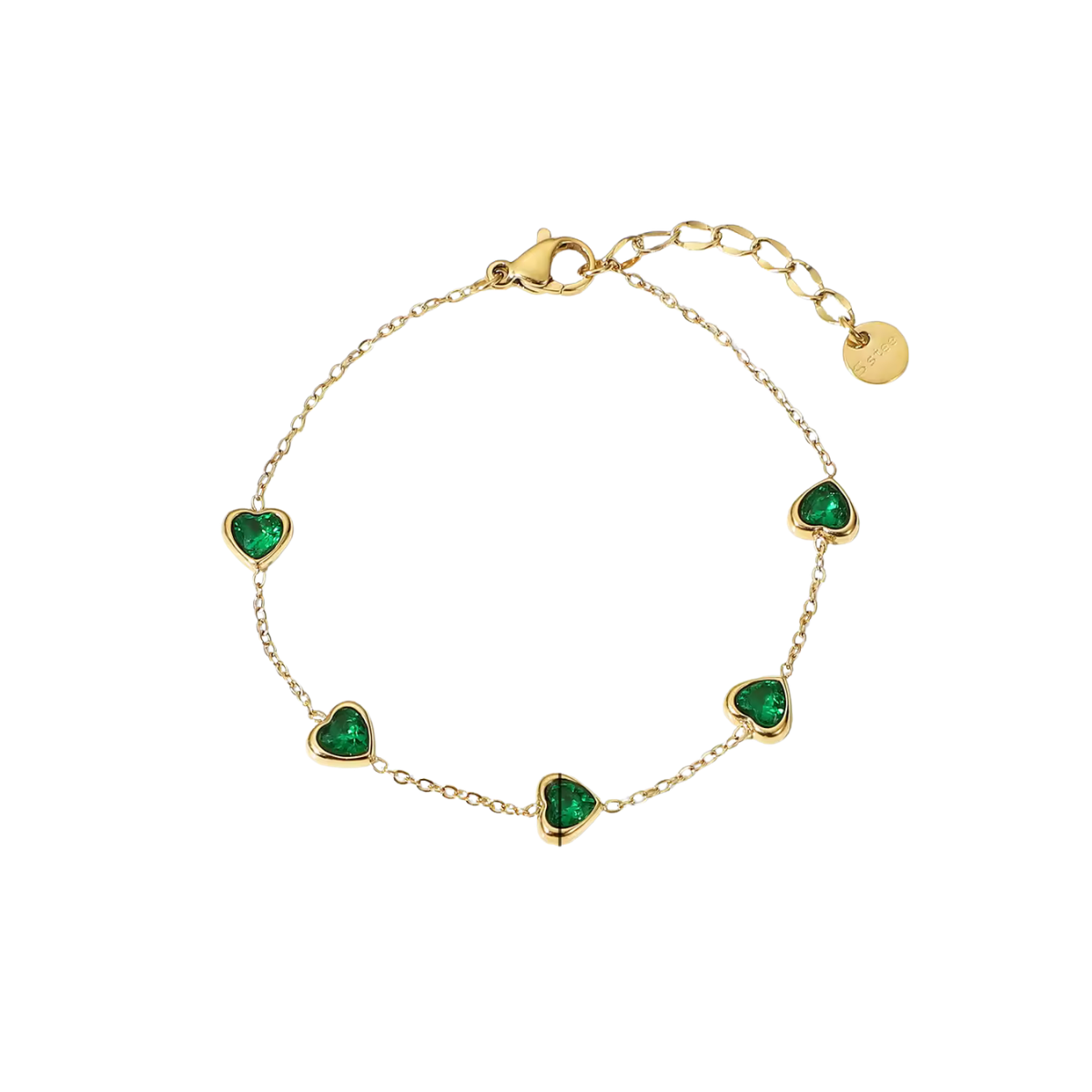 Ceona – Green Heart CZ Bracelet, 18K Gold Finish